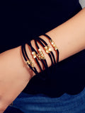 Female Jewellery Metal Beads Multi-layer Black Suede Chain Wrap Women