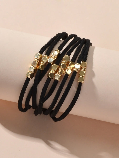 Female Jewellery Metal Beads Multi-layer Black Suede Chain Wrap Women